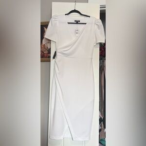 Express V-Neck White Midi Dress